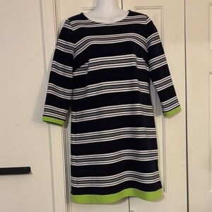 Crown & Ivy Navy and White Striped Dress with Green Trim